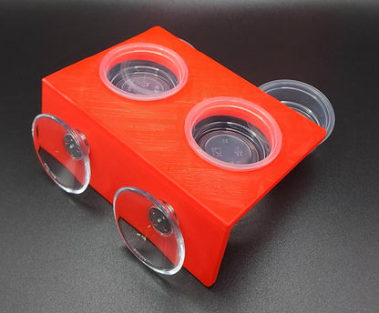3D Printed Gecko Feeding Ledge: Dual Suction Cup Reptile Feeder with 4 cups