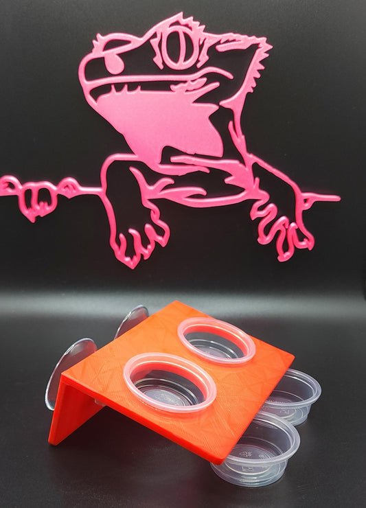 3D Printed Gecko Feeding Ledge: Dual Suction Cup Reptile Feeder with 4 cups