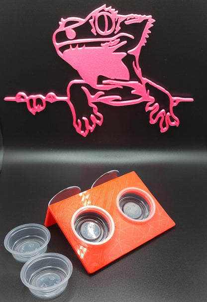 3D Printed Gecko Feeding Ledge: Dual Suction Cup Reptile Feeder with 4 cups